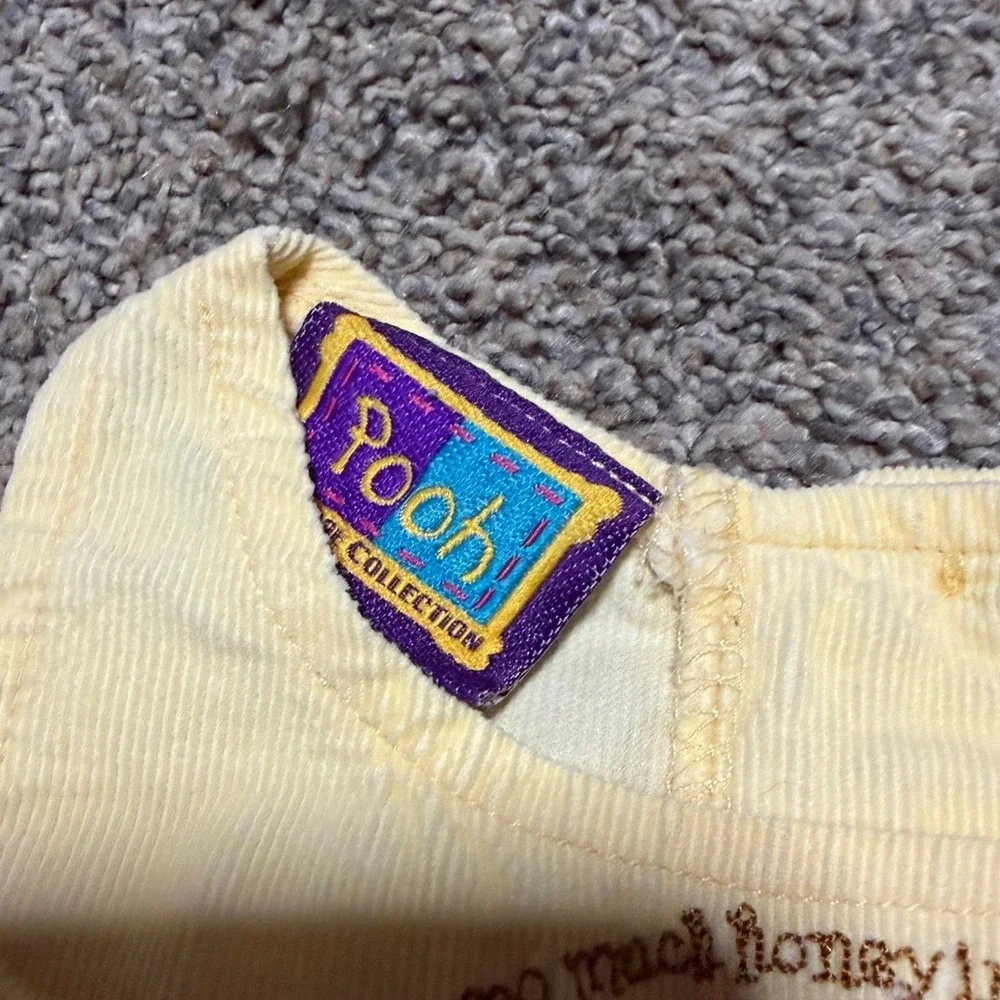 VTG Disney Pooh Baby Corduroy Baggy Romper Yellow 6-9 Months Embroidered